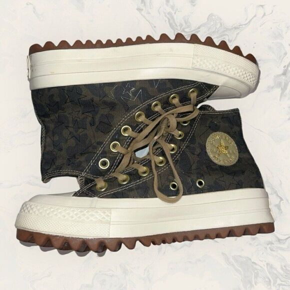 RARE Converse Camo Green Star CTAS Ripple Hi Top Lace Up Women’s Size 5 - Picture 4 of 8